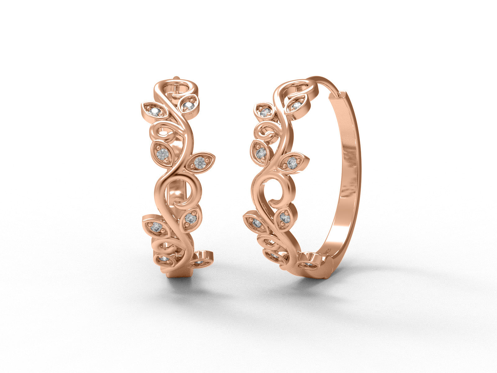 Moissanite Leaf Vine Scroll Hoop Earrings – Sterling Silver