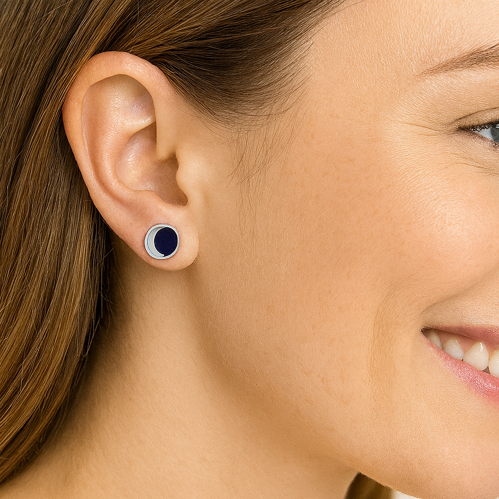 Half Moon Enamel Stud Earrings - Sterling Silver