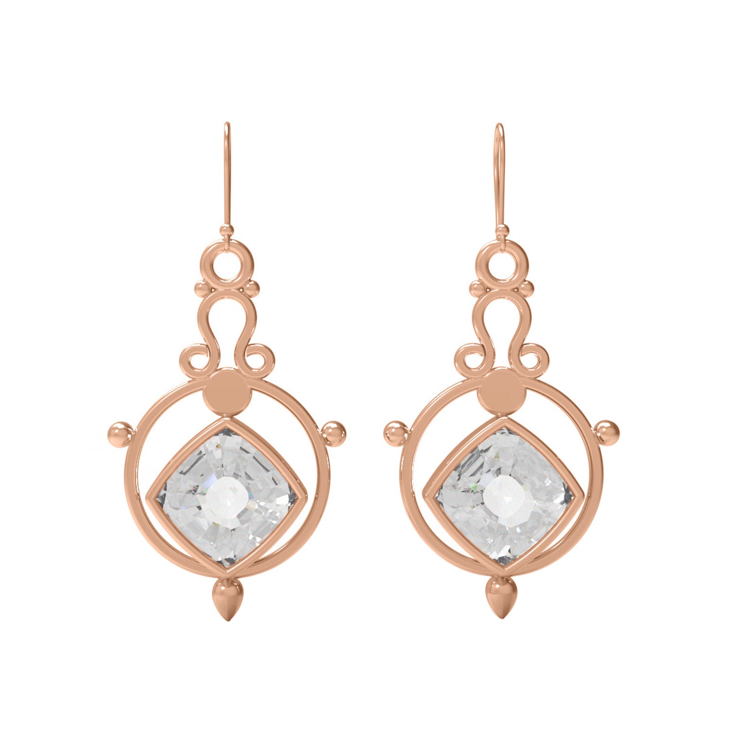 Moissanite Cushion Dangle Drop Earrings - Sterling Silver