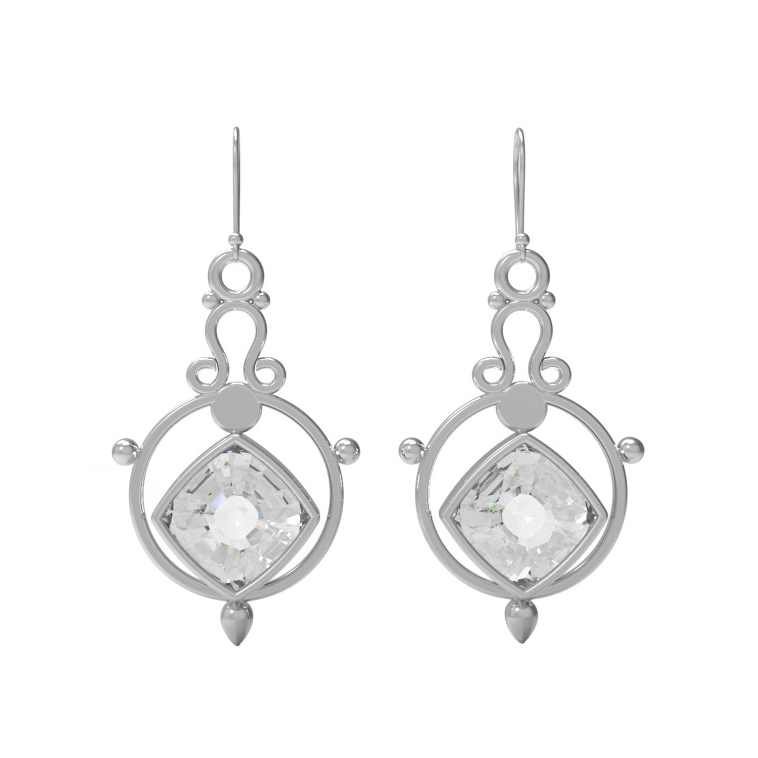 Moissanite Cushion Dangle Drop Earrings - Sterling Silver