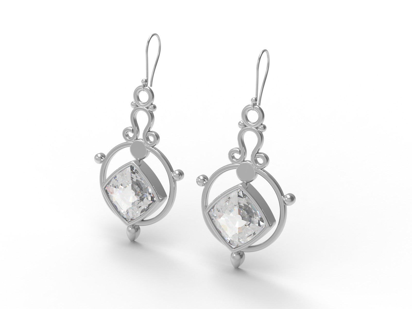 Moissanite Cushion Dangle Drop Earrings - Sterling Silver
