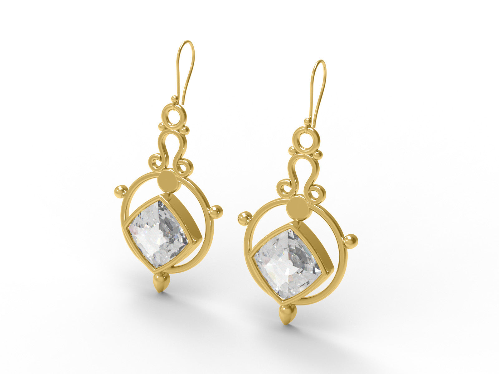 Moissanite Cushion Dangle Drop Earrings - Sterling Silver