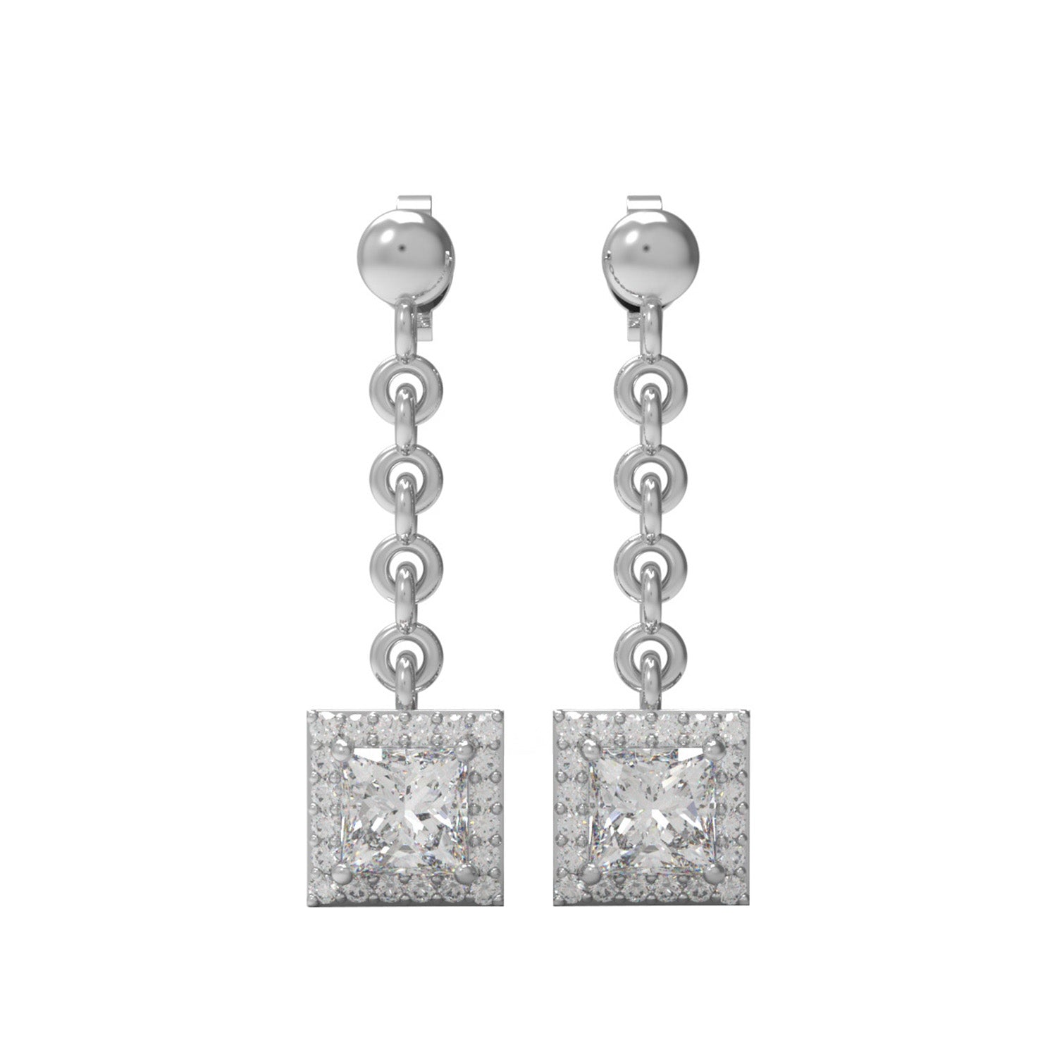Orecchini a lampadario quadrati con moissanite - Argento Sterling