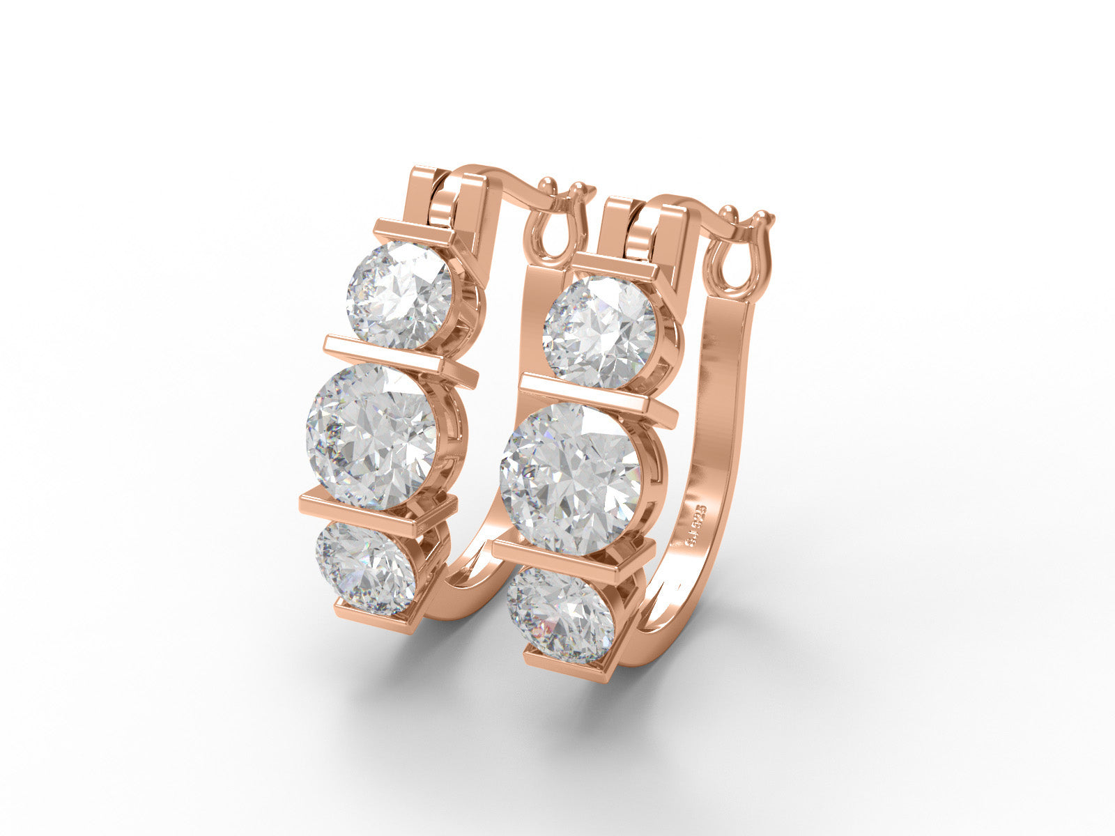 Three-Stone Moissanite Hoop Earrings – 14k Yellow Gold