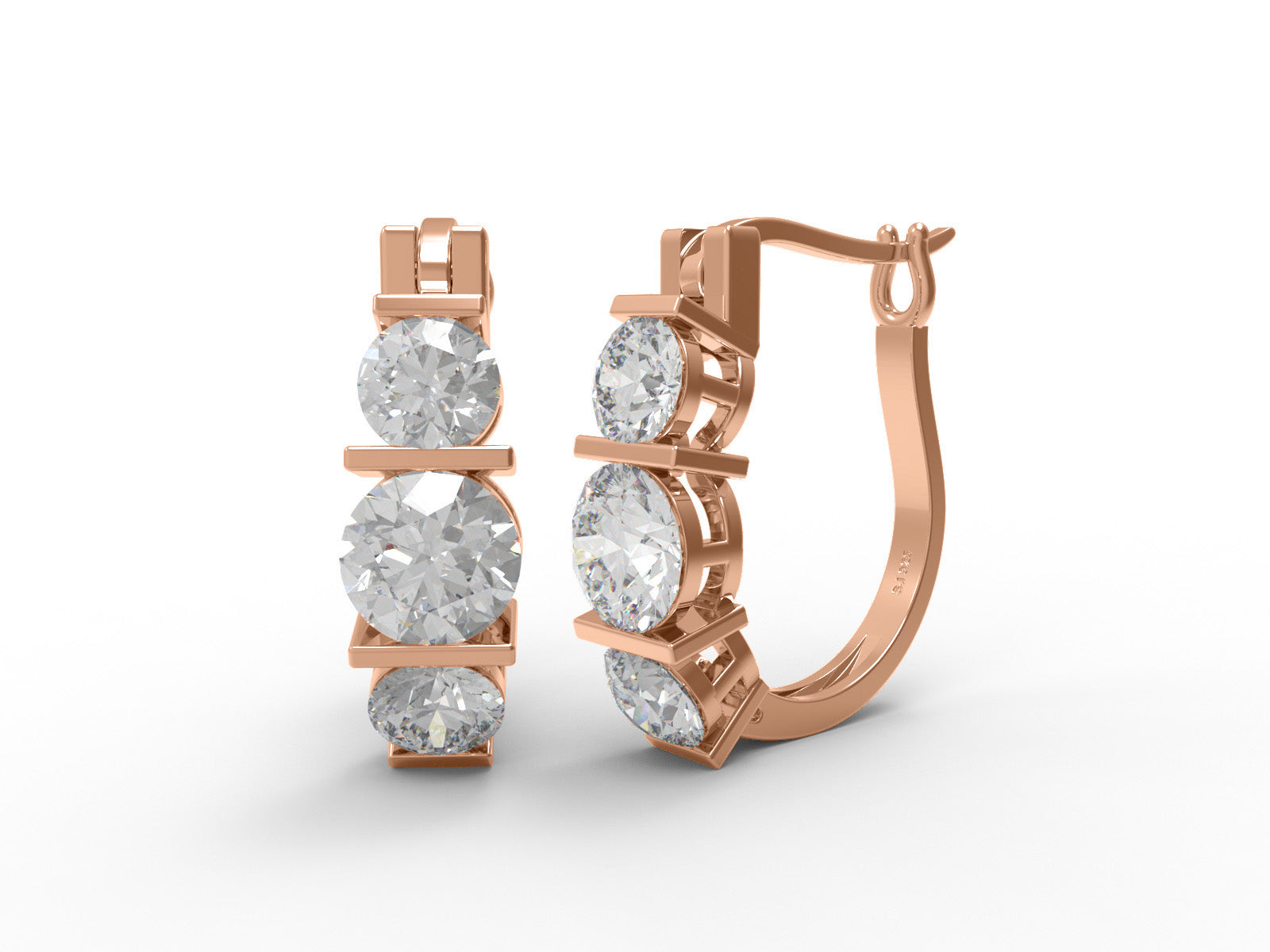 Three-Stone Moissanite Hoop Earrings – 14k Yellow Gold