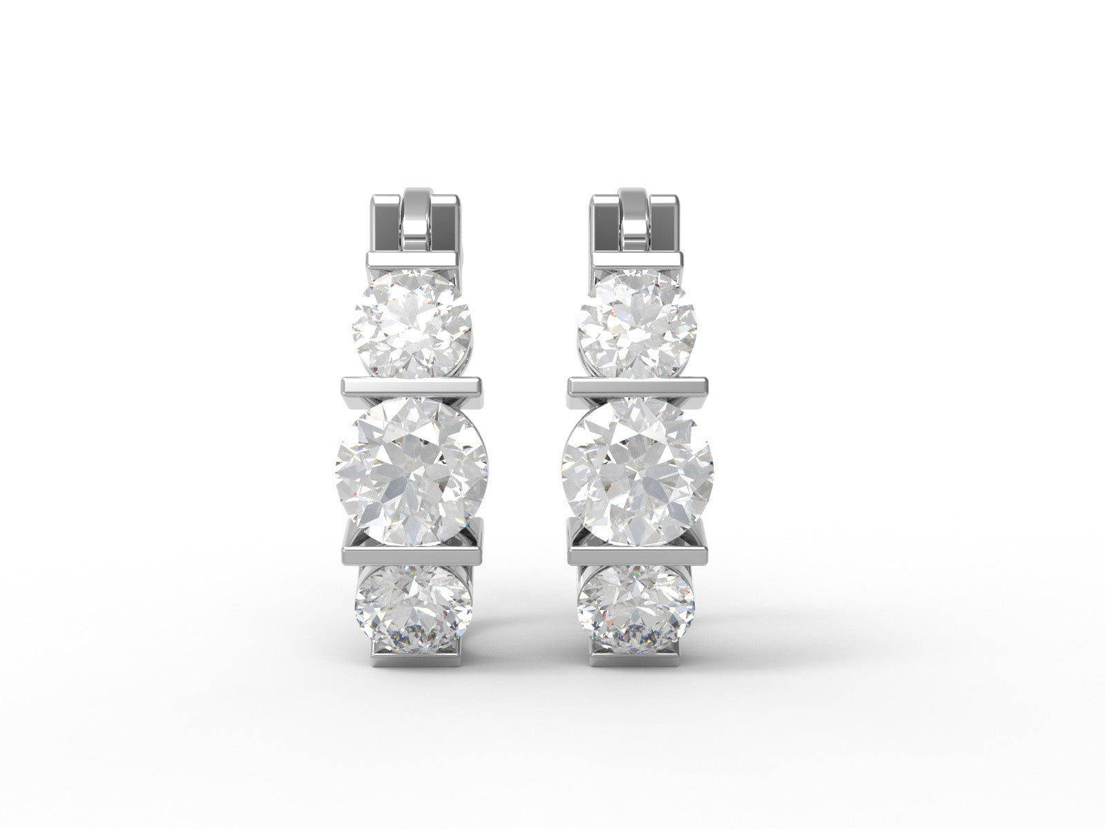 Three-Stone Moissanite Hoop Earrings – 14k Yellow Gold