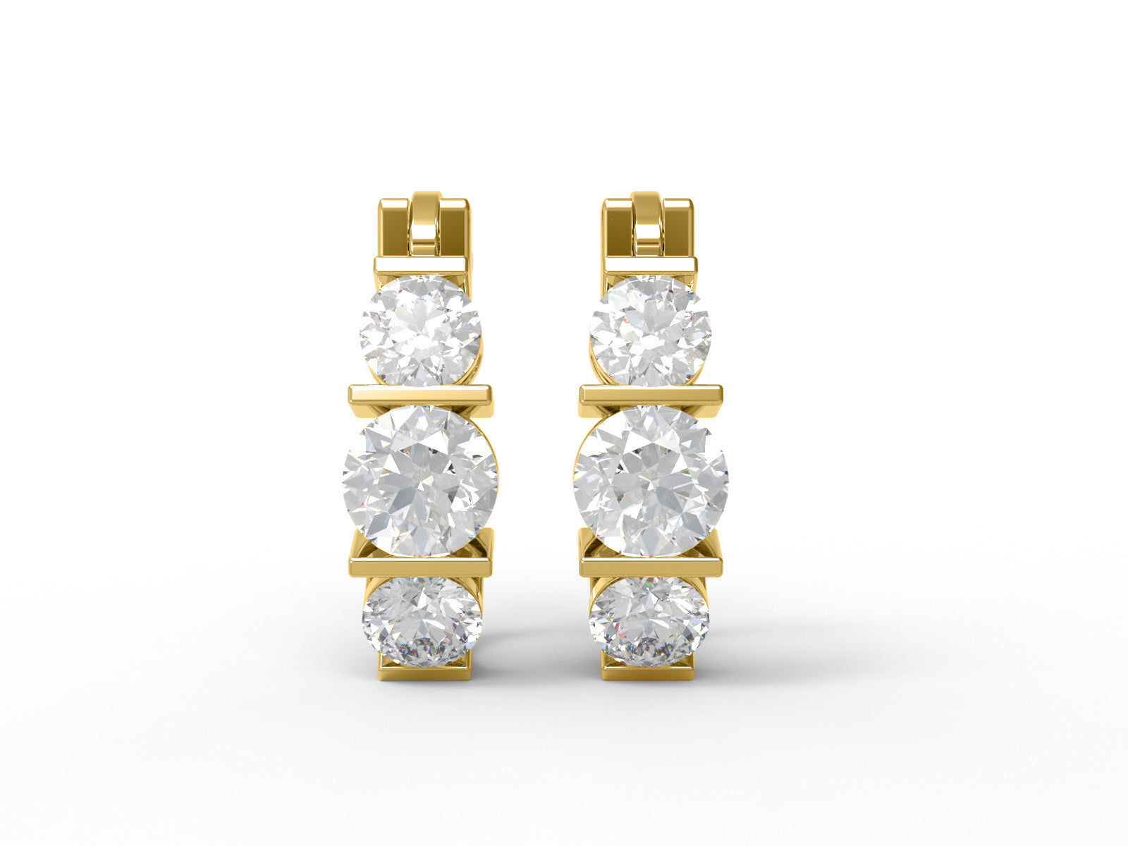 Three-Stone Moissanite Hoop Earrings – 14k Yellow Gold