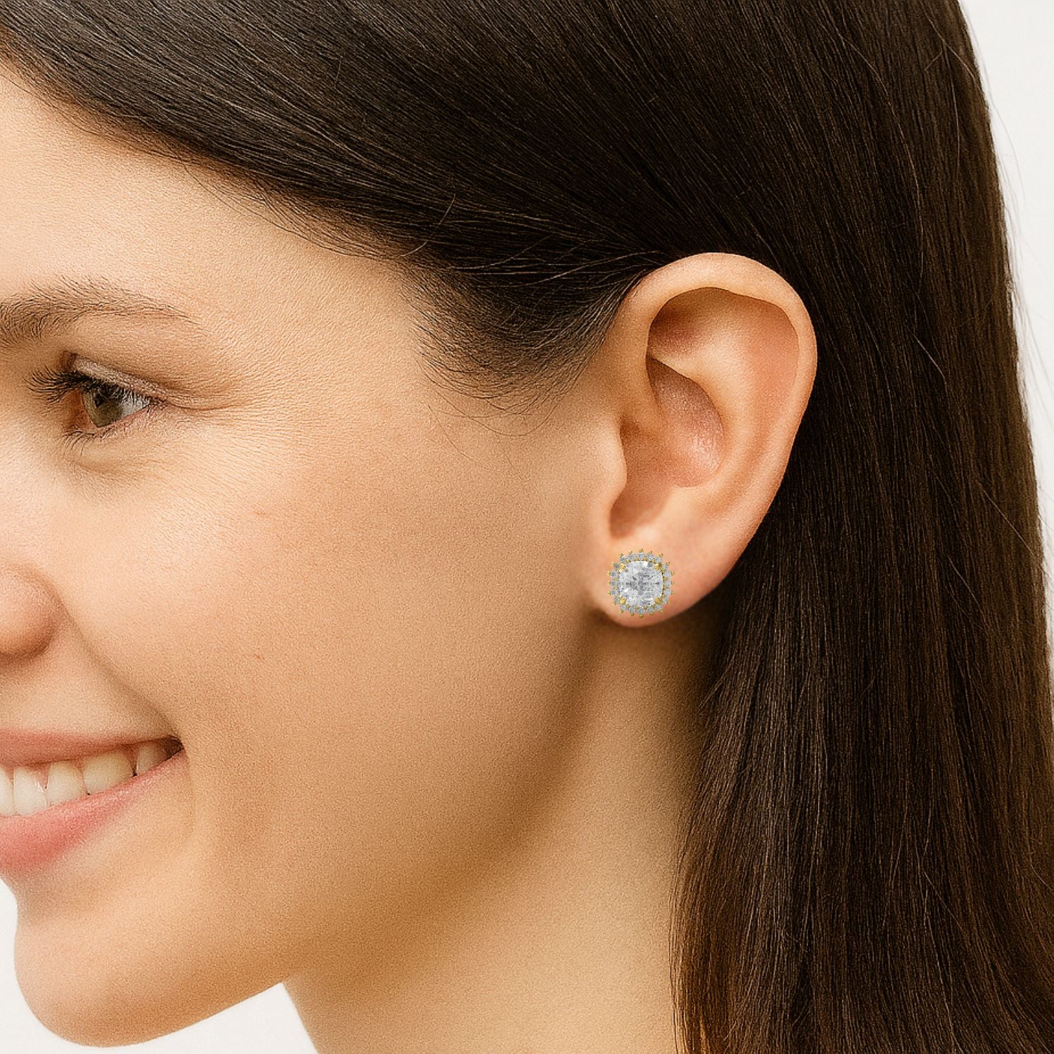 Moissanite Halo Design Stud Earrings – Sterling Silver