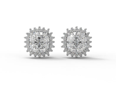 Princess Diana Cushion Moissanite 925 Sterling Silver Halo Women Stud Earrings