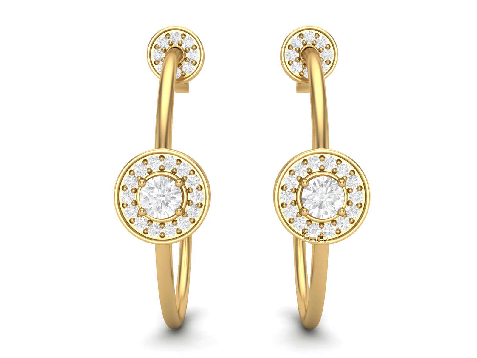 Moissanite 0.78 Ctw Halo Hoop Earrings - 14K Fine Gold