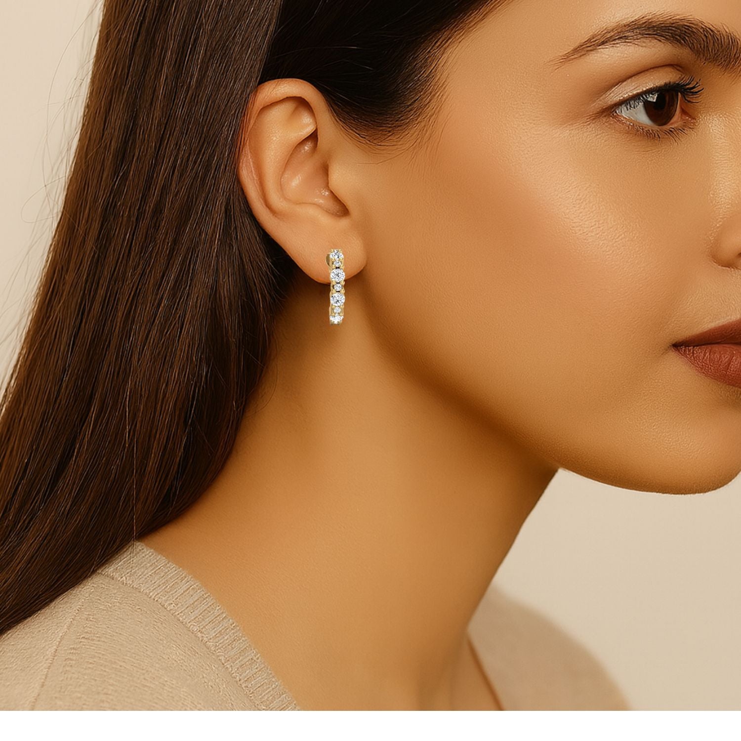 Moissanite Hoop 0.34 Ctw Earrings - 14K Yellow Gold