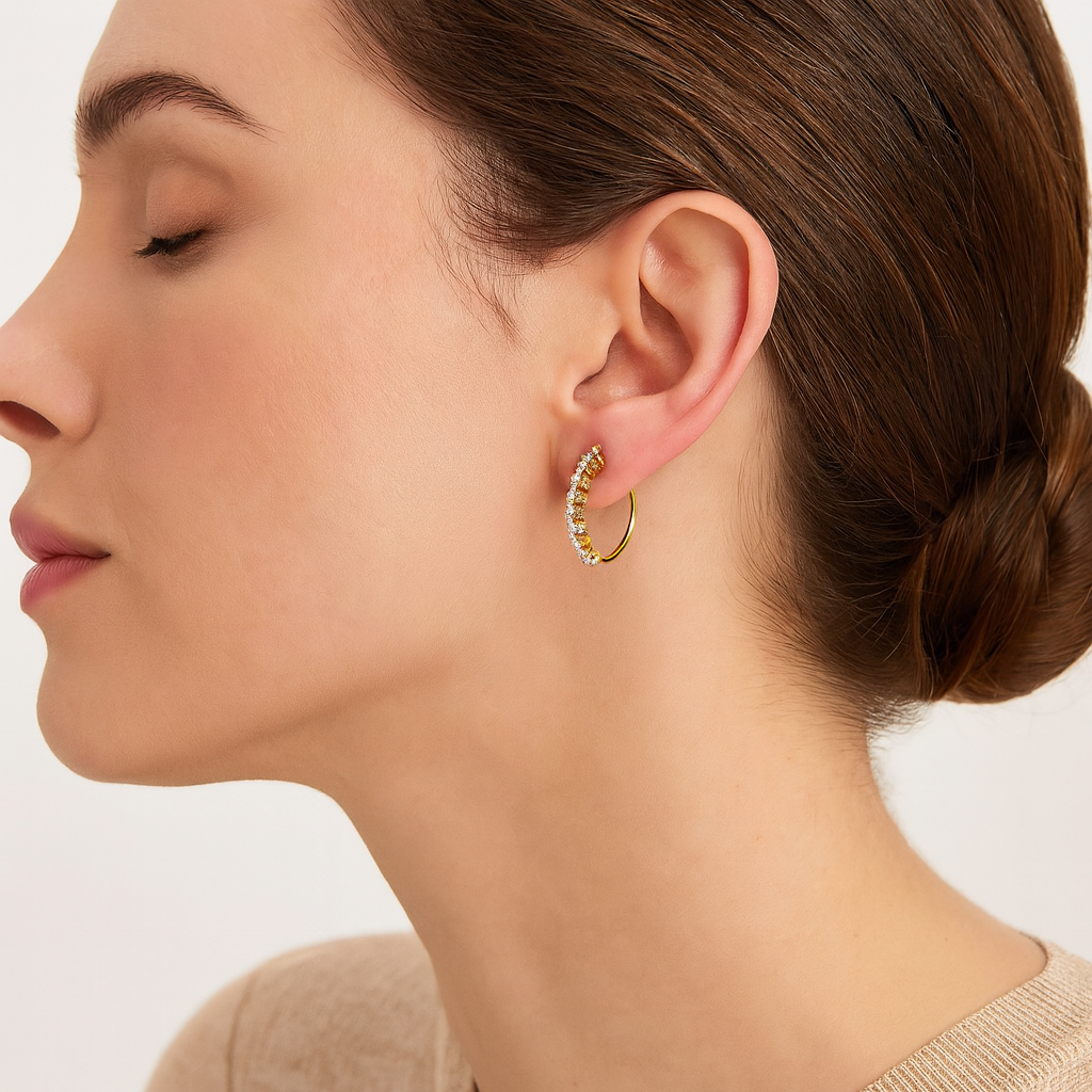 Moissanite Hoop 0.34 Ctw Earrings - 14K Fine Gold