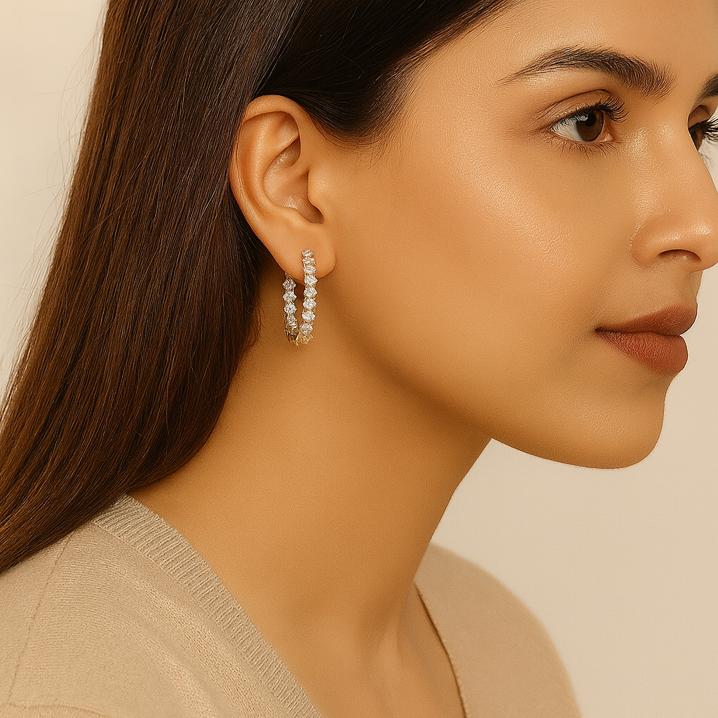 Moissanite Eternity Hoop Earrings - 14K Yellow Gold