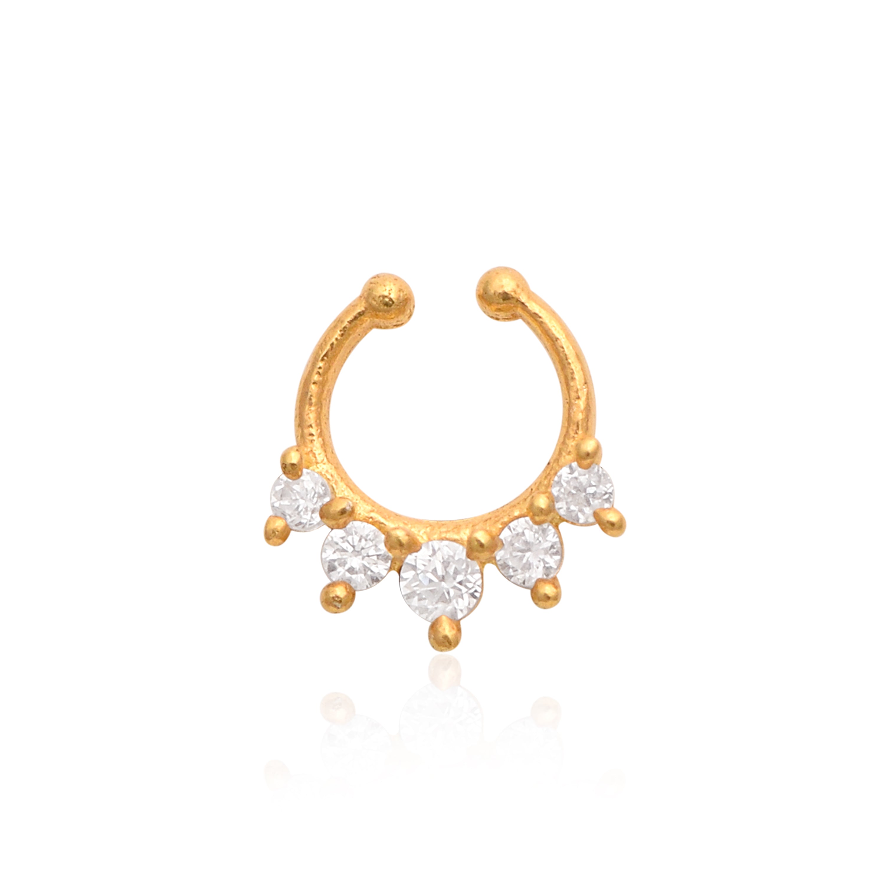 White CZ Septum Nose Pin - Sterling Silver Gold Plated