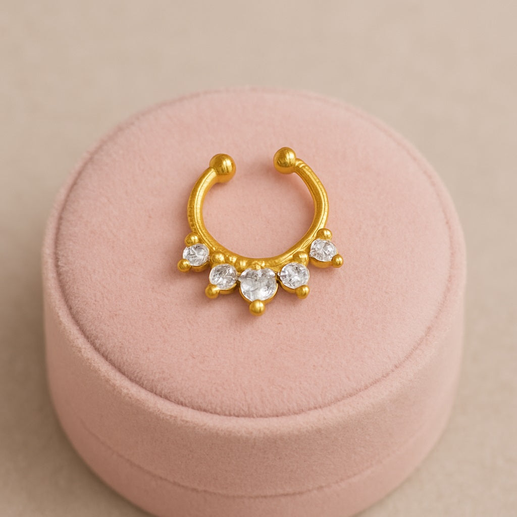 White CZ Septum Nose Pin - Sterling Silver Gold Plated