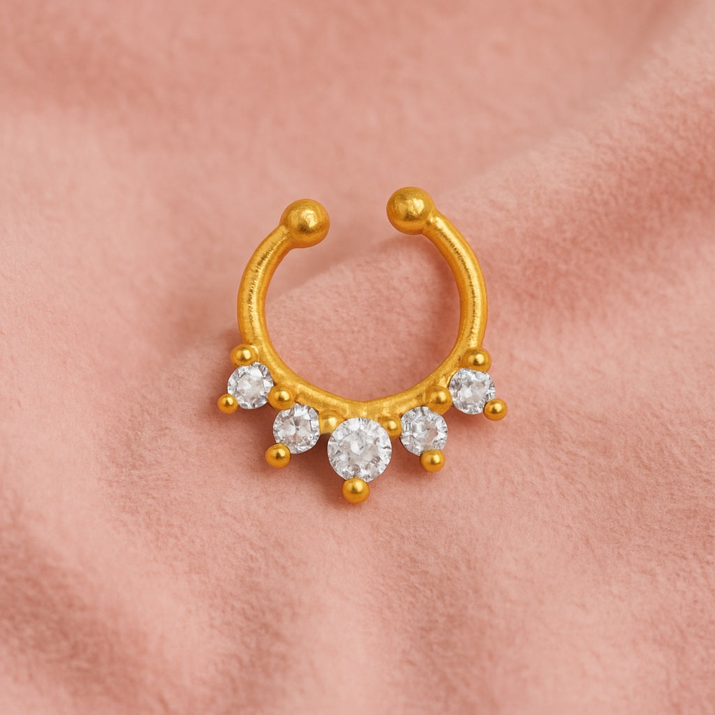 White CZ Septum Nose Pin - Sterling Silver Gold Plated