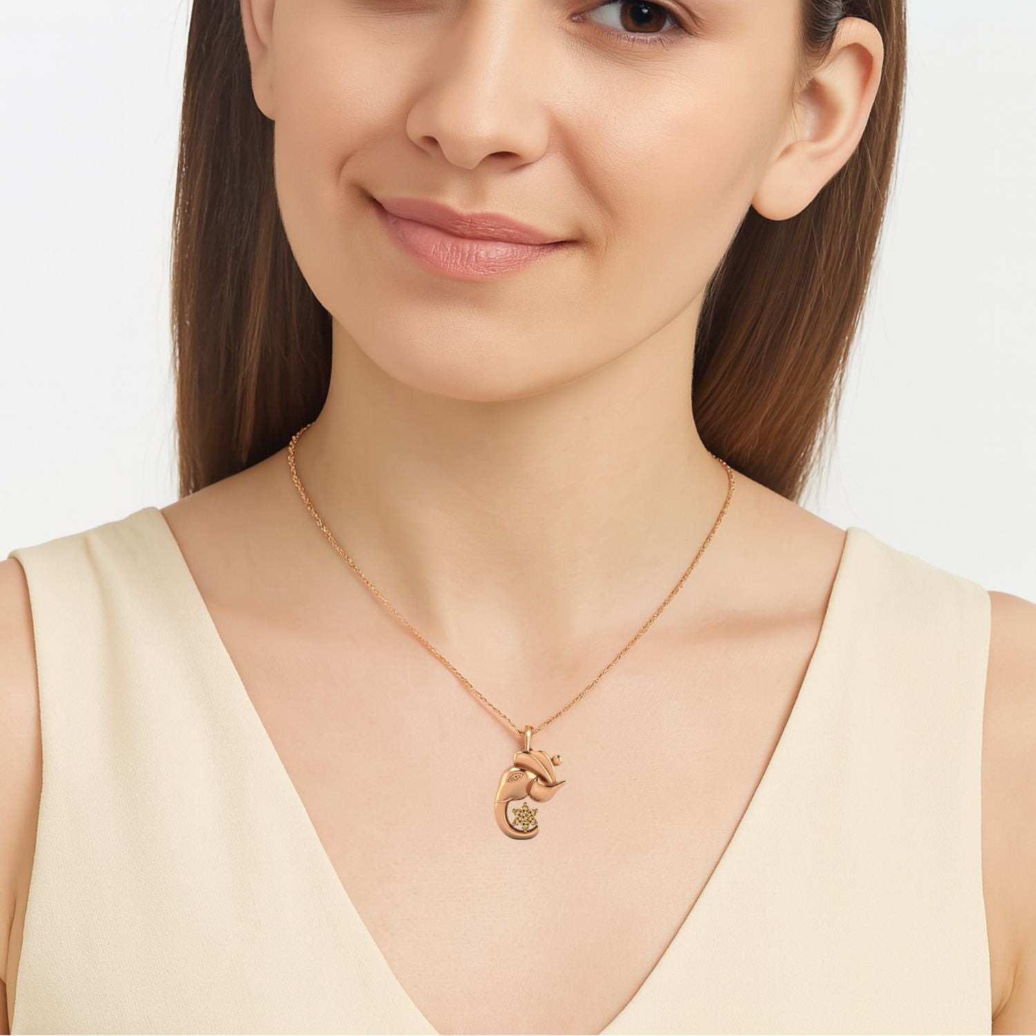 Citrine Ganesha Pendant Necklace - Sterling Silver