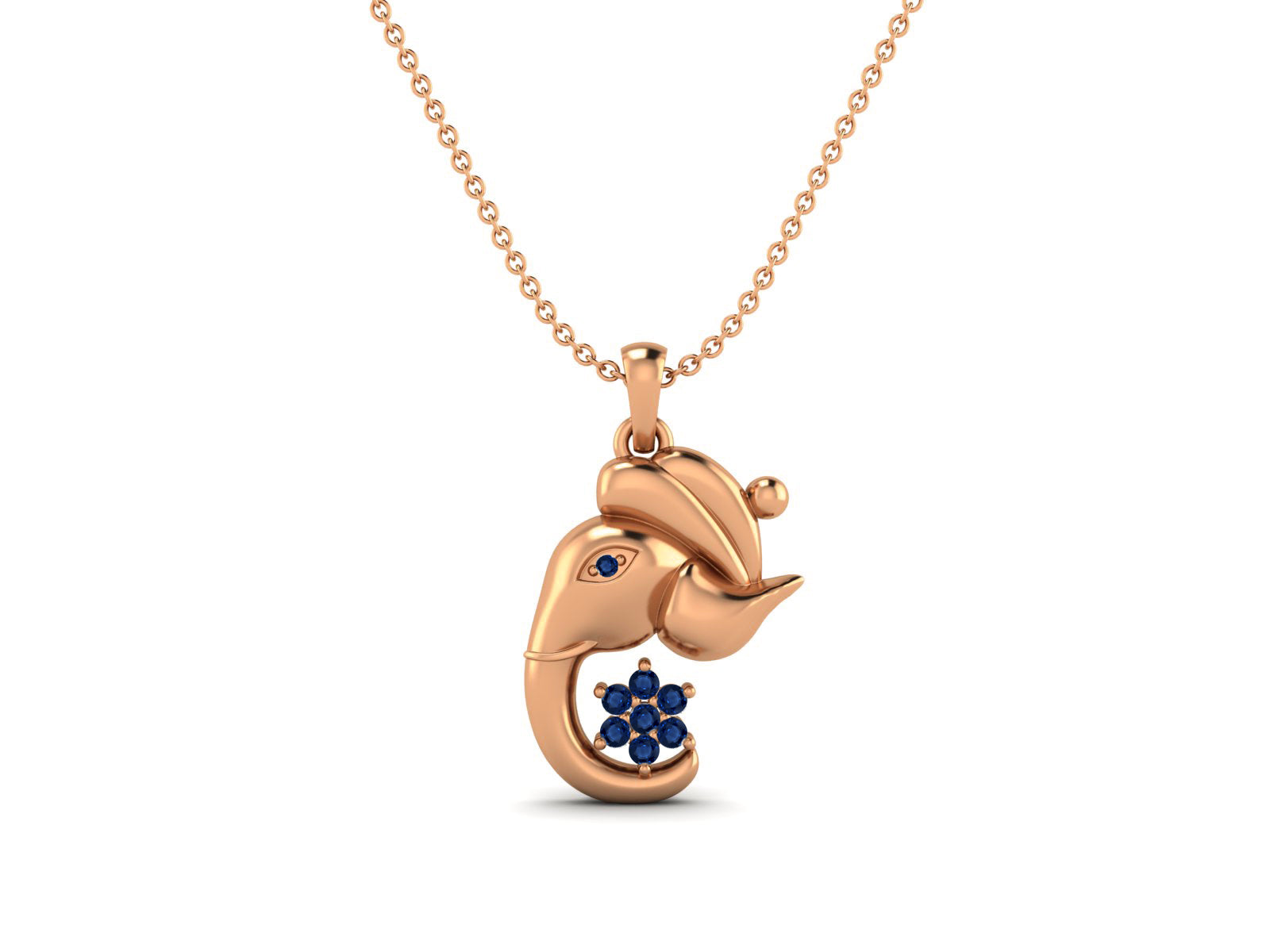 Blue Sapphire Ganesha Pendant Necklace - Sterling Silver