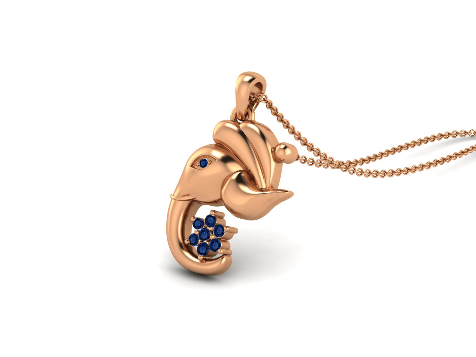 Blue Sapphire Ganesha Pendant Necklace - Sterling Silver