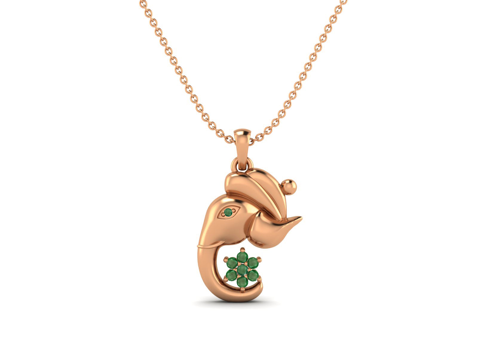 Emerald Ganesha Pendant Necklace - Sterling Silver