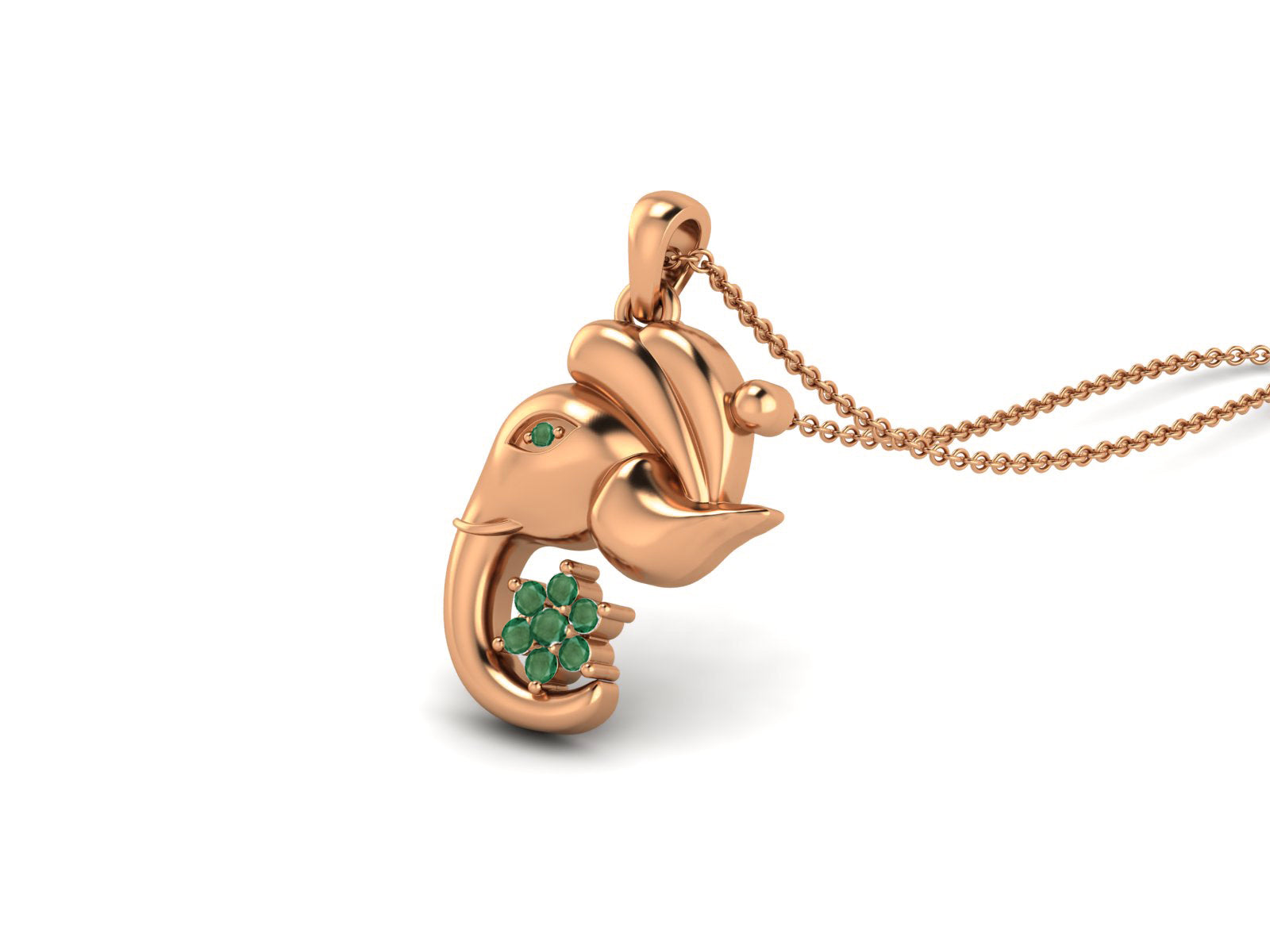 Emerald Ganesha Pendant Necklace - Sterling Silver