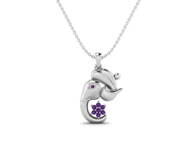 925 Sterling Silver Round Amethyst Hindu Religious Ganesh Men Women Necklace