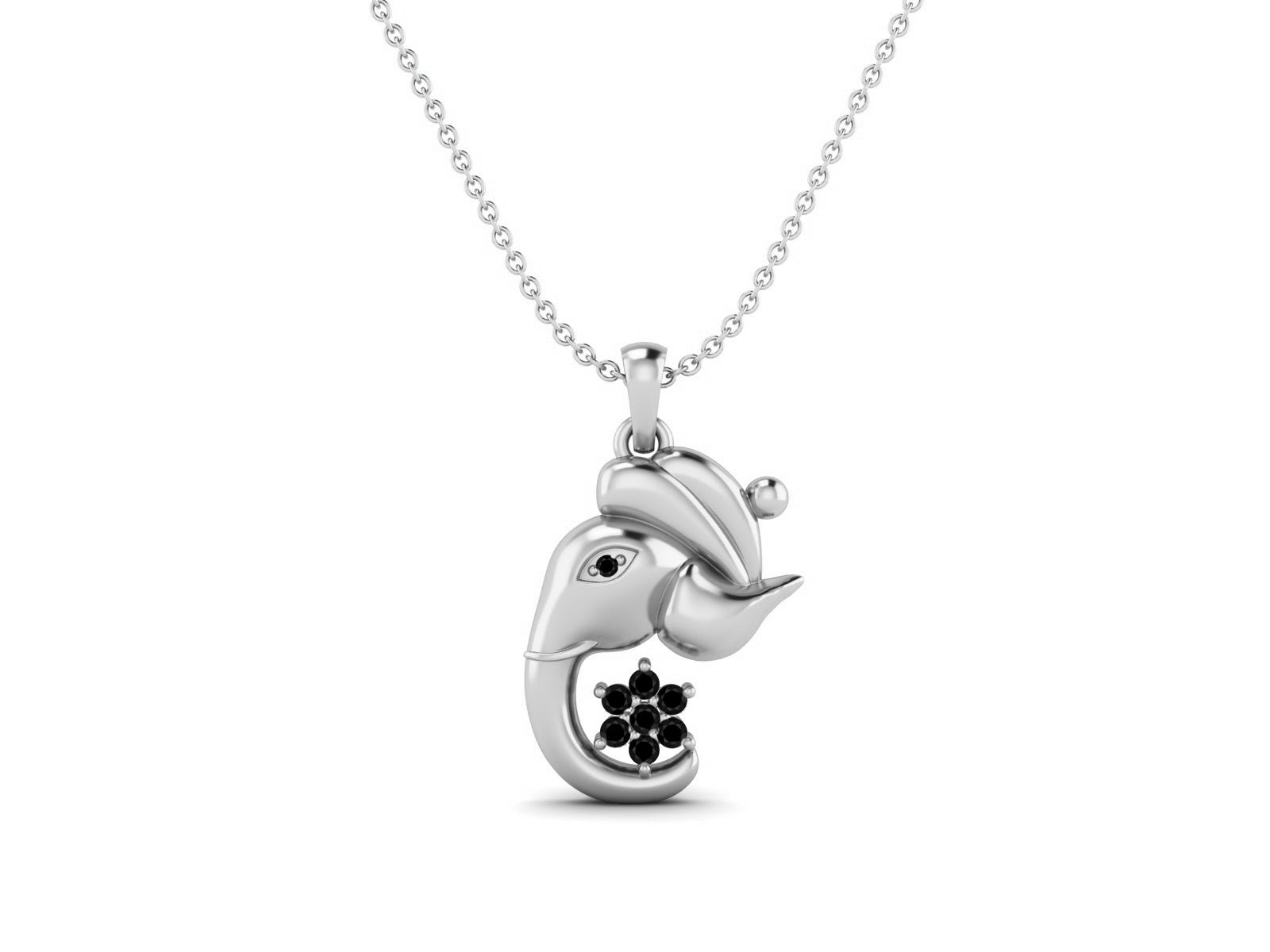 Black Spinel Ganesha Pendant Necklace - Sterling Silver