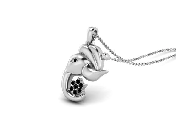 925 Sterling Silver Round Black Spinel Hindu Religious Ganesh Men Women Necklace