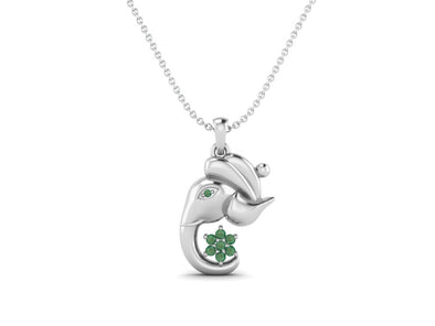 925 Sterling Silver Round Emerald Hindu Religious Ganesh Men Women Necklace