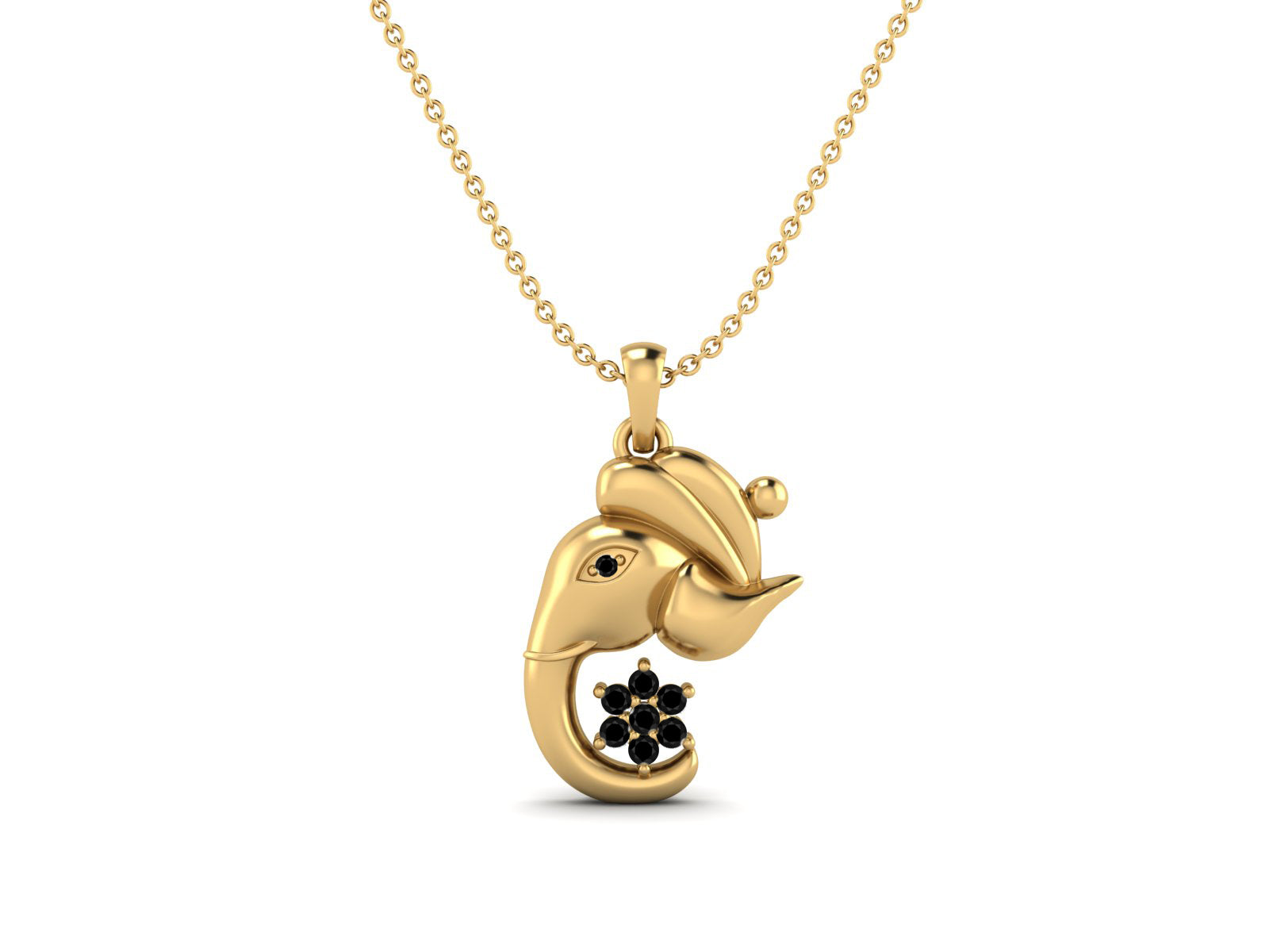 Black Spinel Ganesha Pendant Necklace - Sterling Silver