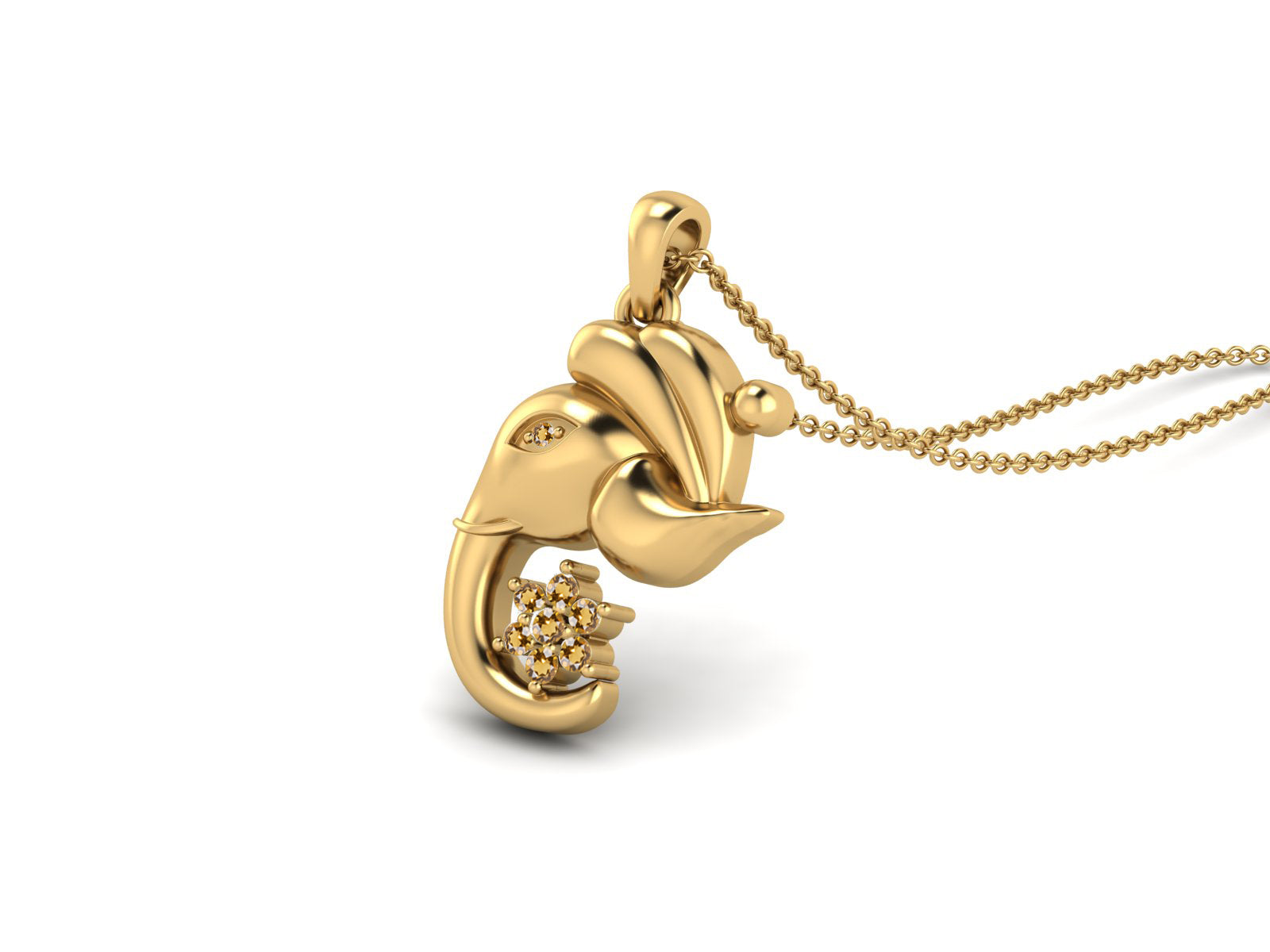 Citrine Ganesha Pendant Necklace - Sterling Silver