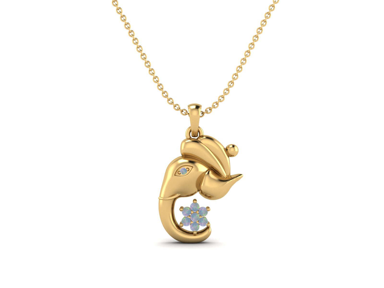 Opal Ganesha Pendant Necklace - Sterling Silver