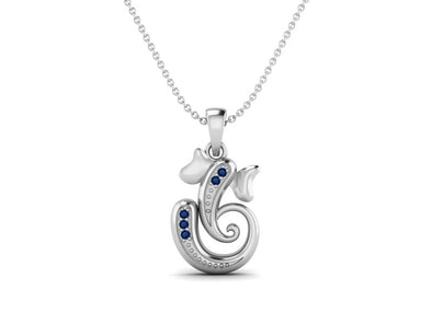 925 Sterling Silver Round Blue Sapphire Hindu Religious Ganesh Necklace Men Women Necklace Pendant