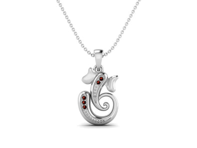 925 Sterling Silver Round Garnet Hindu Religious Ganesh Necklace Men Women Necklace Pendant