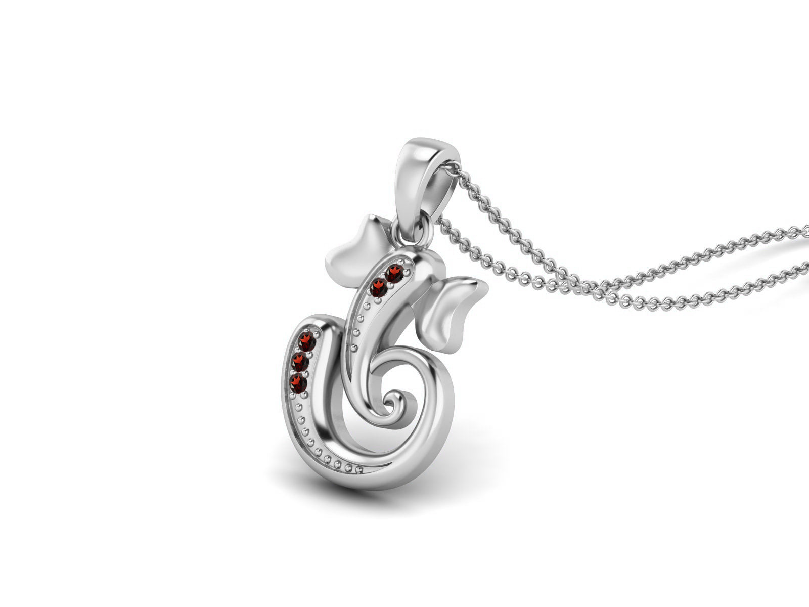 Garnet OM Ganesha Necklace - Sterling Silver