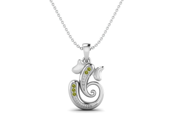 925 Sterling Silver Round Peridot Hindu Religious Ganesh Necklace Men Women Necklace Pendant