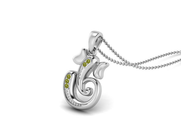 925 Sterling Silver Round Peridot Hindu Religious Ganesh Necklace Men Women Necklace Pendant