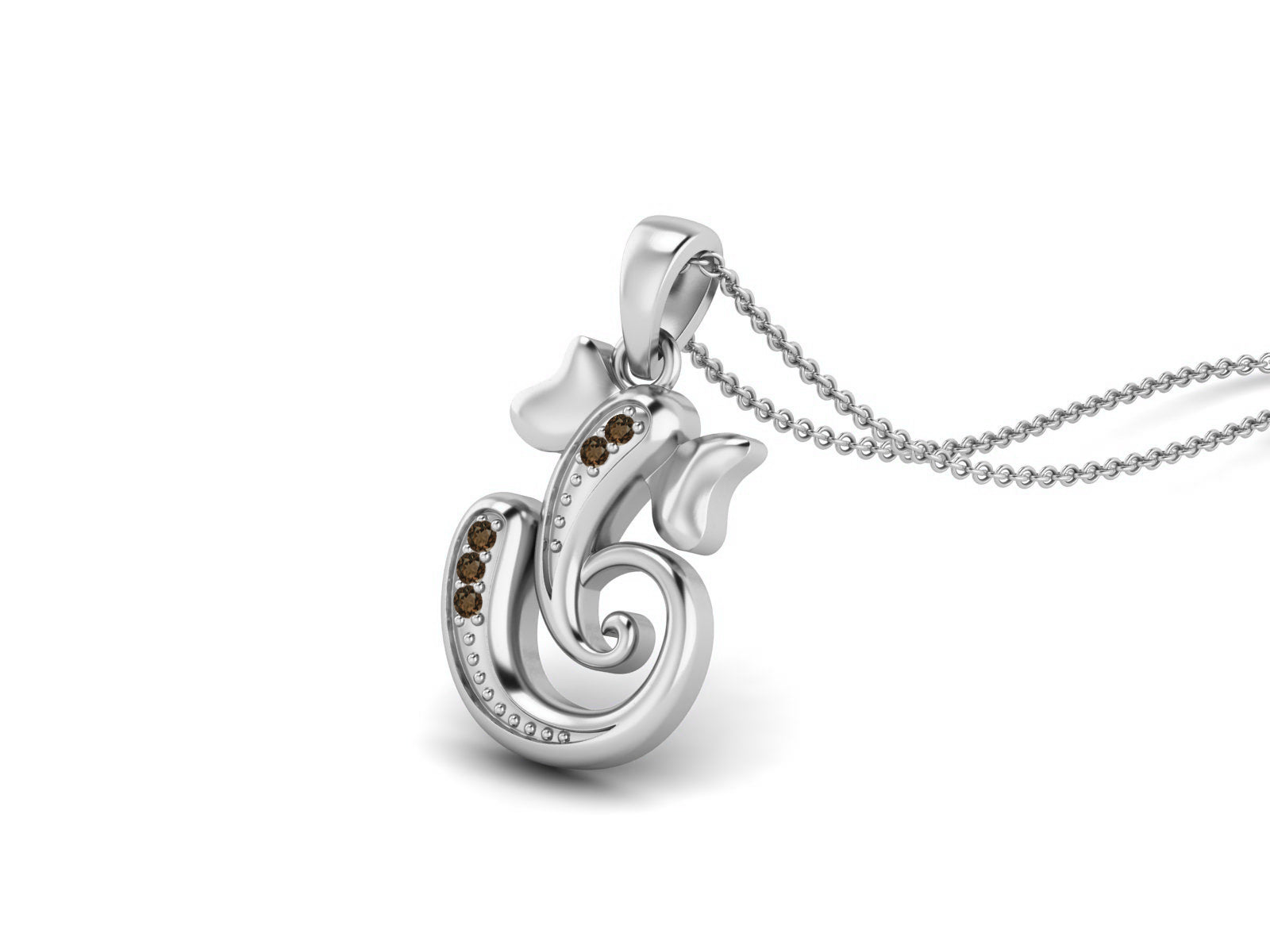 Smoky Quartz OM Ganesha Necklace - Sterling Silver