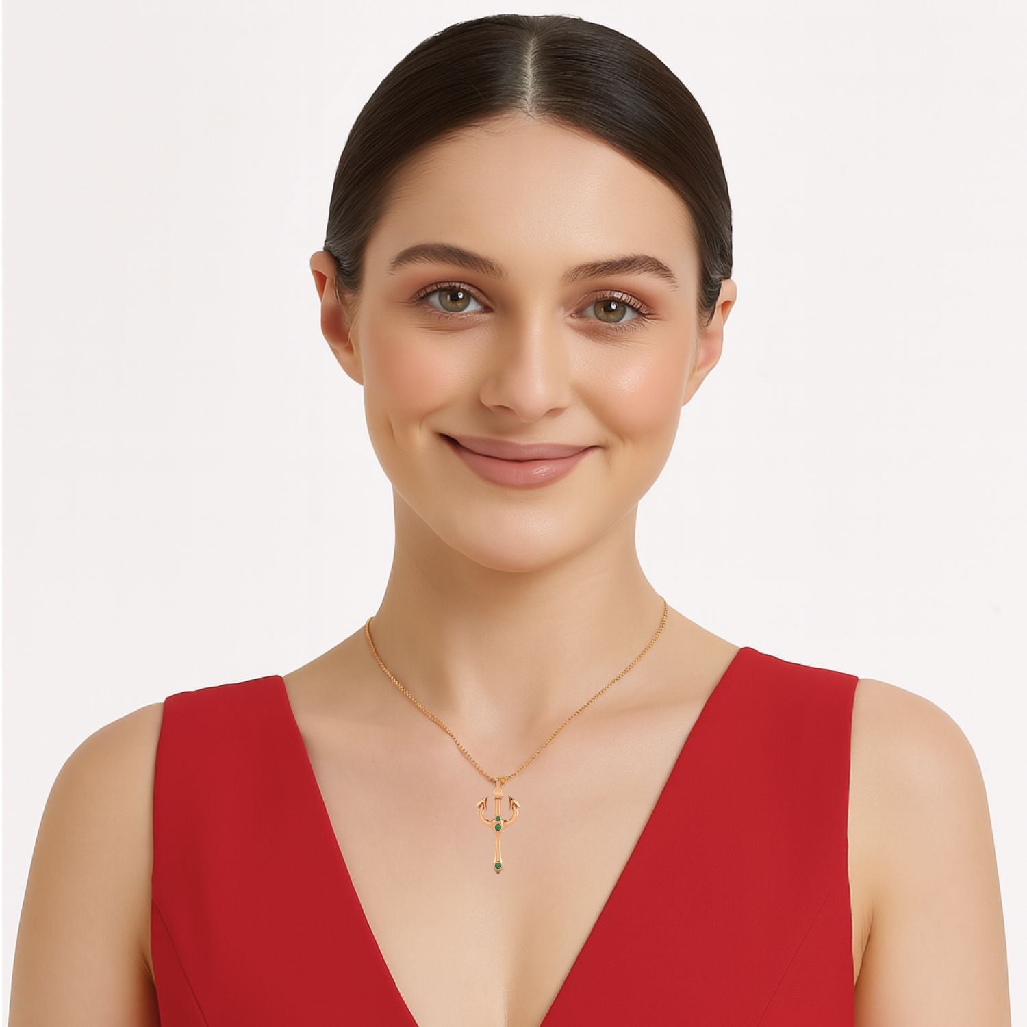 Emerald Spiritual Trishul Necklace – Sterling Silver