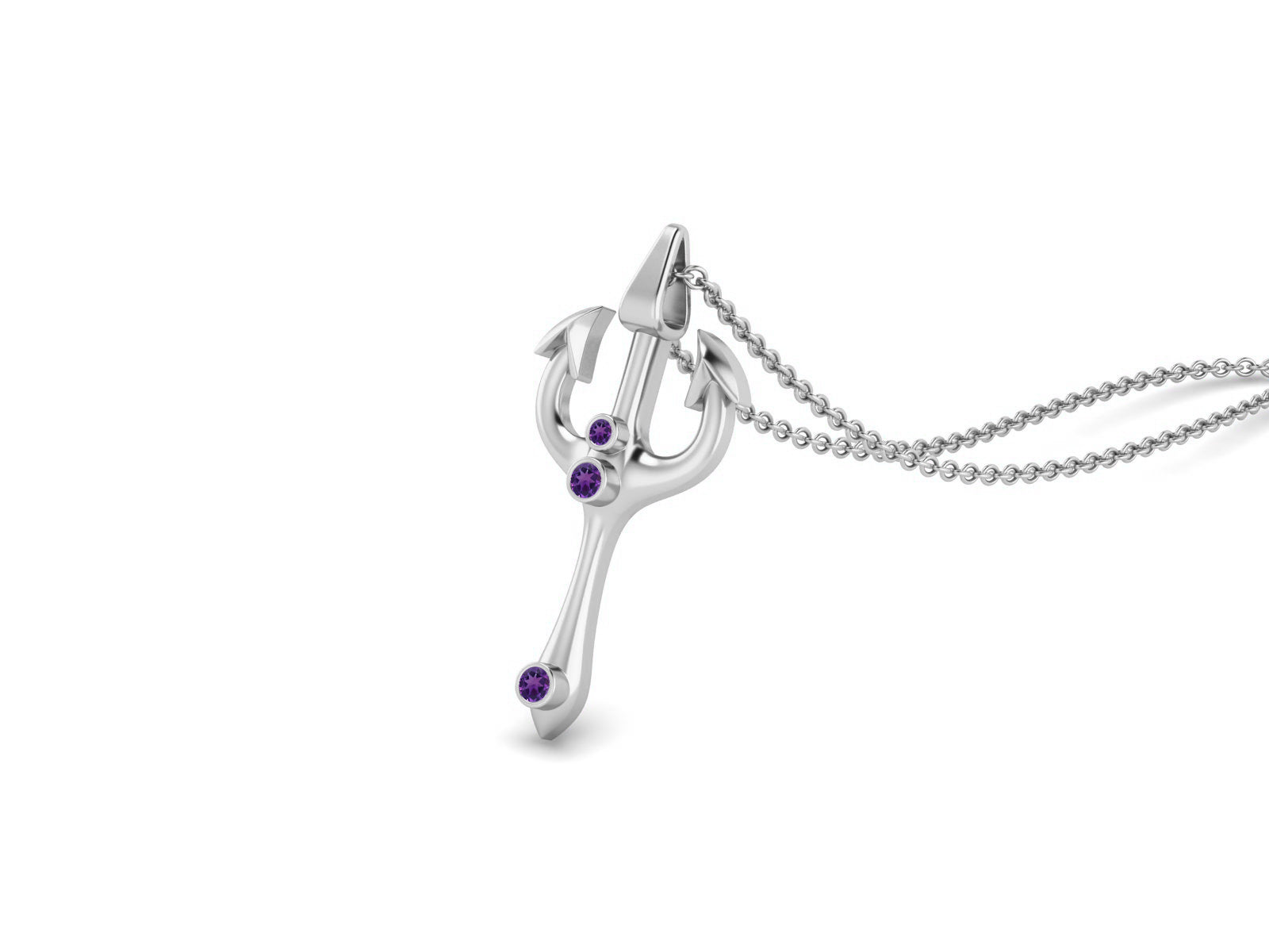 Amethyst Spiritual Trishul Necklace – Sterling Silver