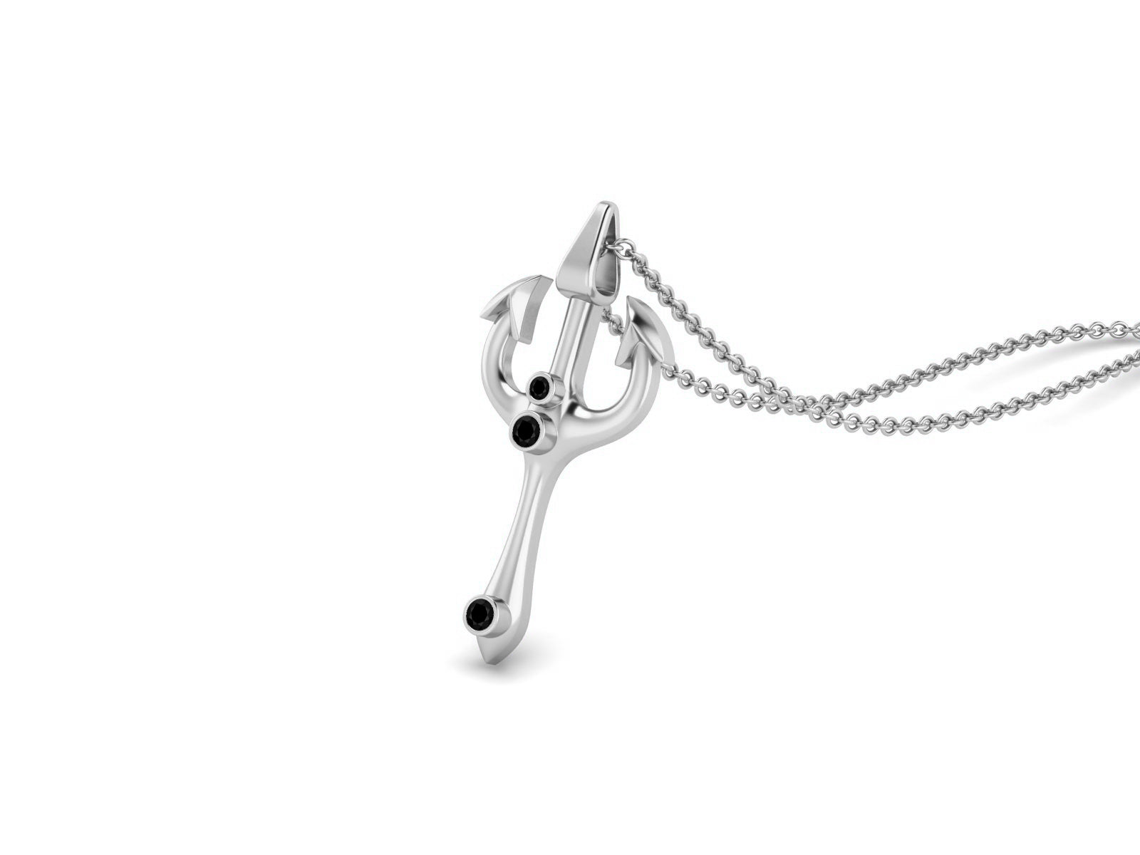 Black Spinel Spiritual Trishul Necklace – Sterling Silver