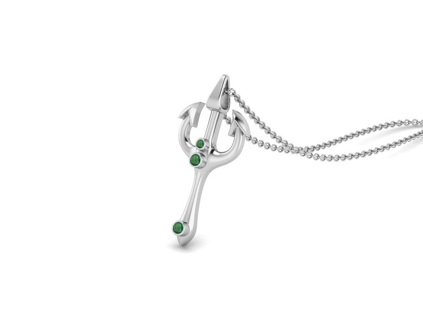 Emerald Spiritual Trishul Necklace – Sterling Silver