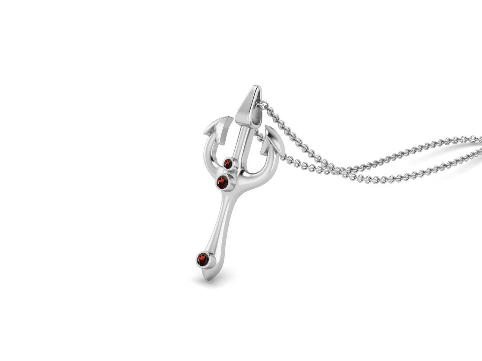Garnet Spiritual Trishul Necklace – Sterling Silver