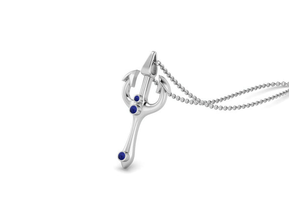 2.5 MM Round Lapis Gemstone Trident Of Poseidon Pendant In 925 Sterling Silver Pendant Necklace