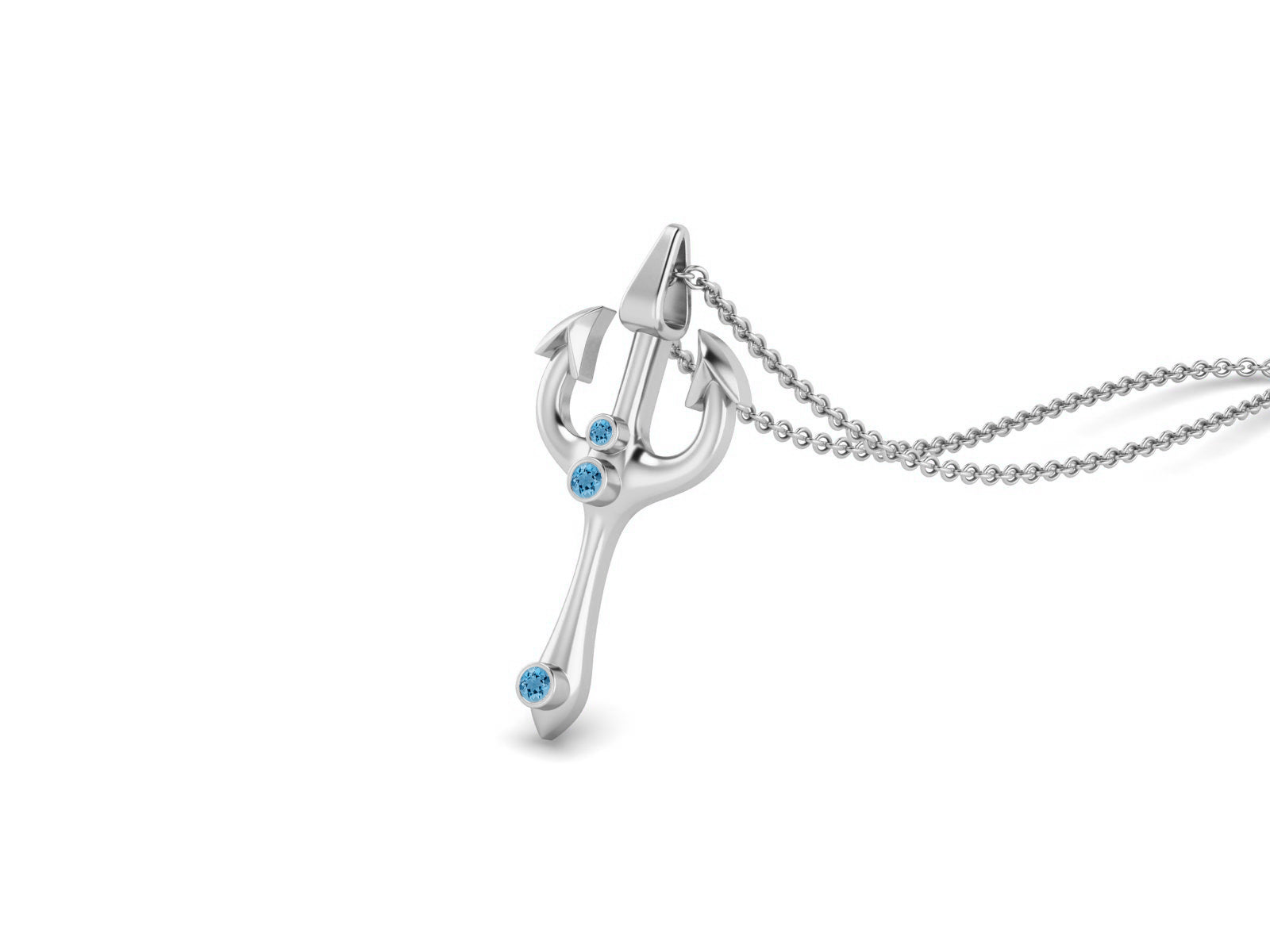 Swiss Blue topaz Spiritual Trishul Necklace – Sterling Silver