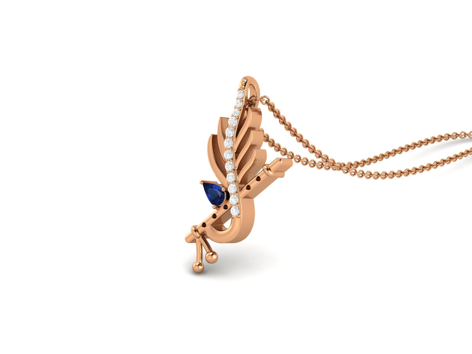Blue CZ Krishna Flute Pendant – Sterling Silver
