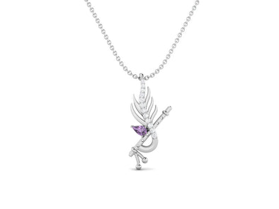 Krishna Flute Leaf 5x3mm Pear Amethyst 925 Sterling Silver Religious Men Women Pendant Necklace