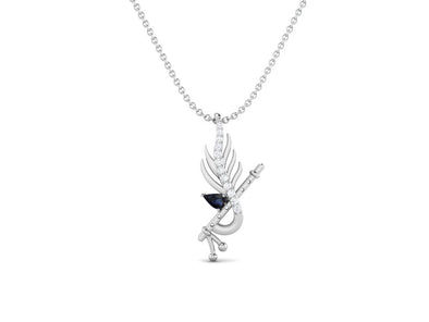 Krishna Flute Leaf 5x3mm Pear Blue Sapphire 925 Sterling Silver Religious Men Women Pendant Necklace