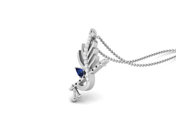 Krishna Flute Leaf 5x3mm Pear Blue CZ 925 Sterling Silver Religious Men Women Pendant Necklace