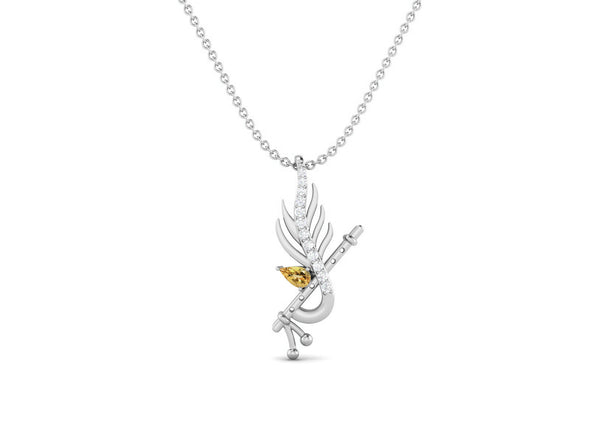 Krishna Flute Leaf 5x3mm Pear Citrine 925 Sterling Silver Religious Men Women Pendant Necklace